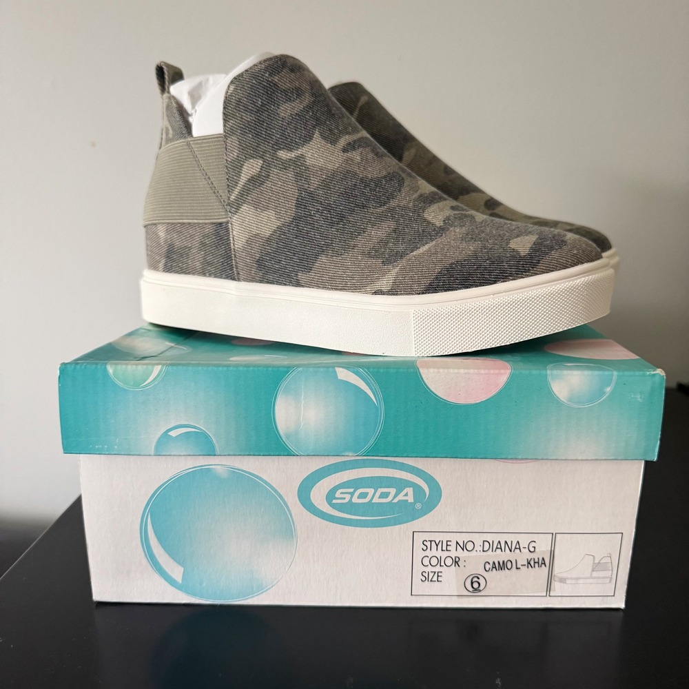 Soda Diana-G Womens Camo‎ Wedge Sneakers Slip On Shoes Sz 6 NEW streetwear NIB
